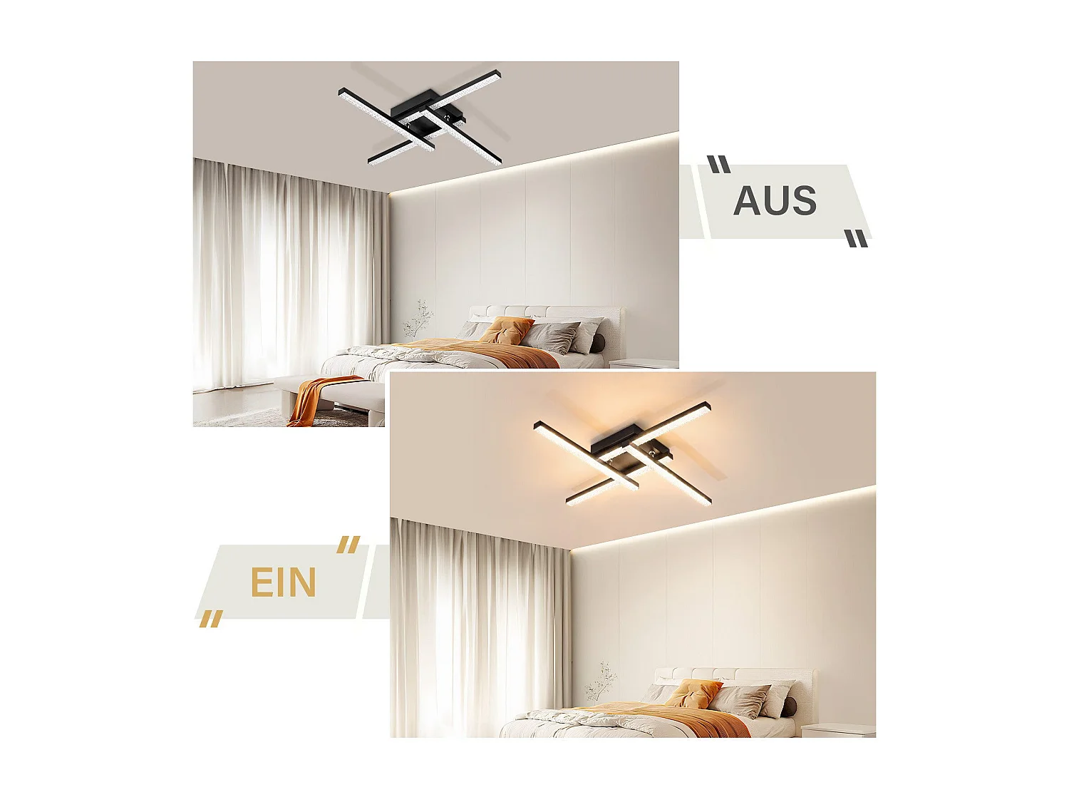 NETTLIFE Plafonnier LED Moderne Design 24W Noir 3000K blanc chaud