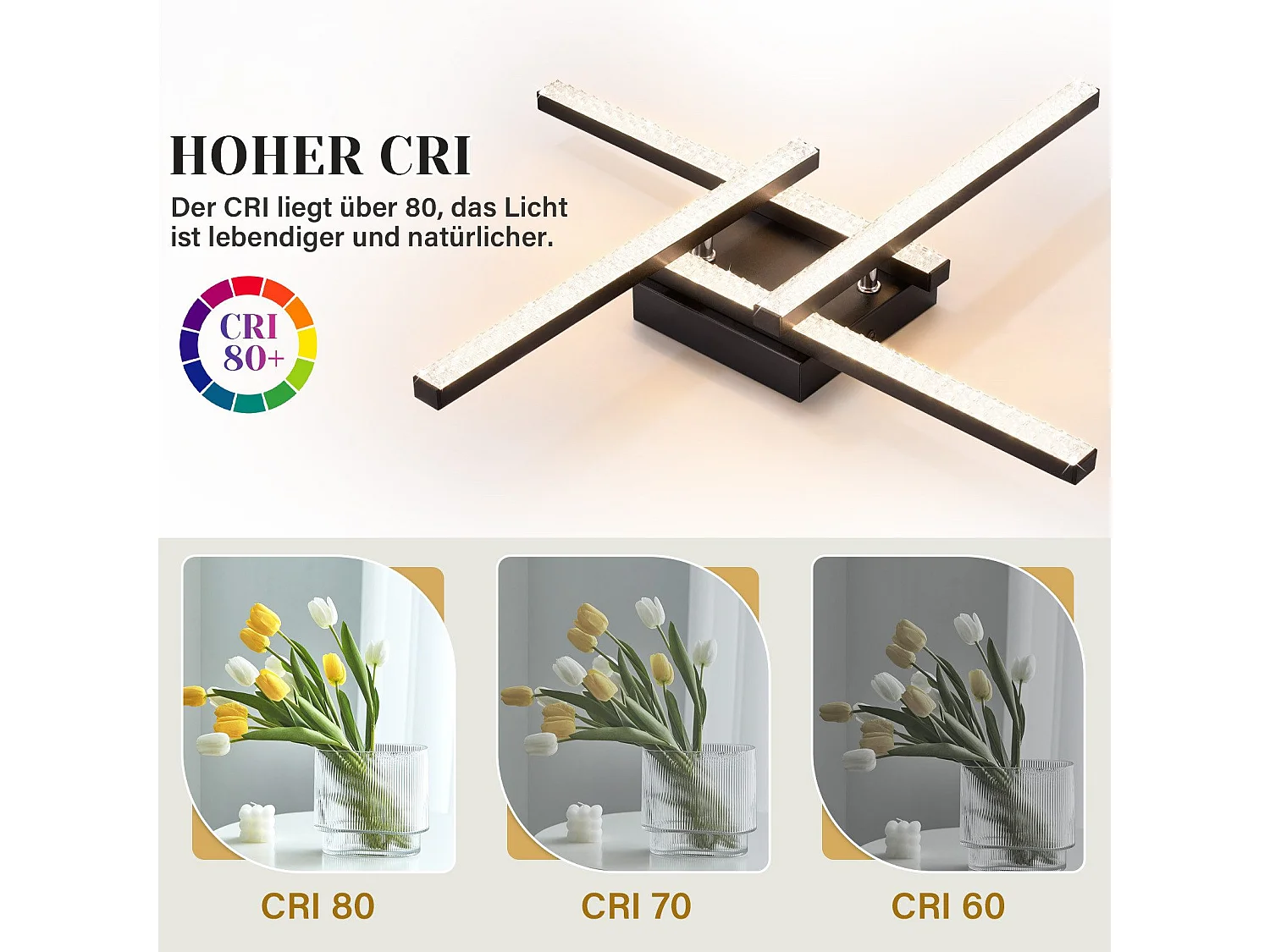 NETTLIFE Plafonnier LED Moderne Design 24W Noir 3000K blanc chaud