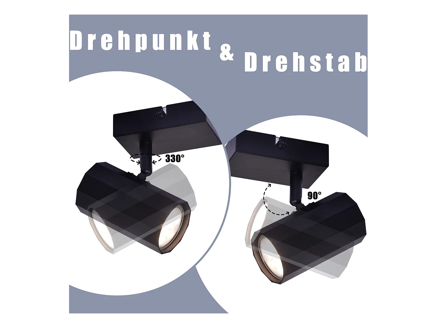 NETTLIFE Opbouwspot 1-Lichts zeshoekig Metaal GU10 Fitting Plafondspot Zwart 350° draaibar Vintage Plafondlamp voor Woonkamer | Slaafkamer | Gang Zonder Lichtborn