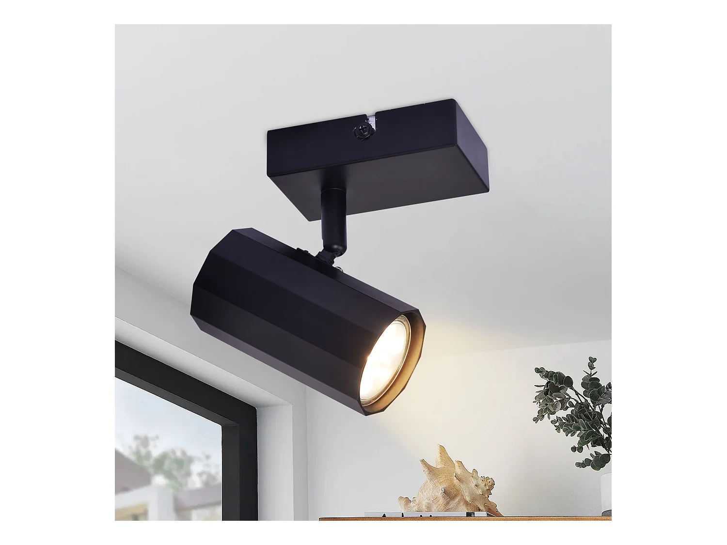 NETTLIFE Opbouwspot 1-Lichts zeshoekig Metaal GU10 Fitting Plafondspot Zwart 350° draaibar Vintage Plafondlamp voor Woonkamer | Slaafkamer | Gang Zonder Lichtborn