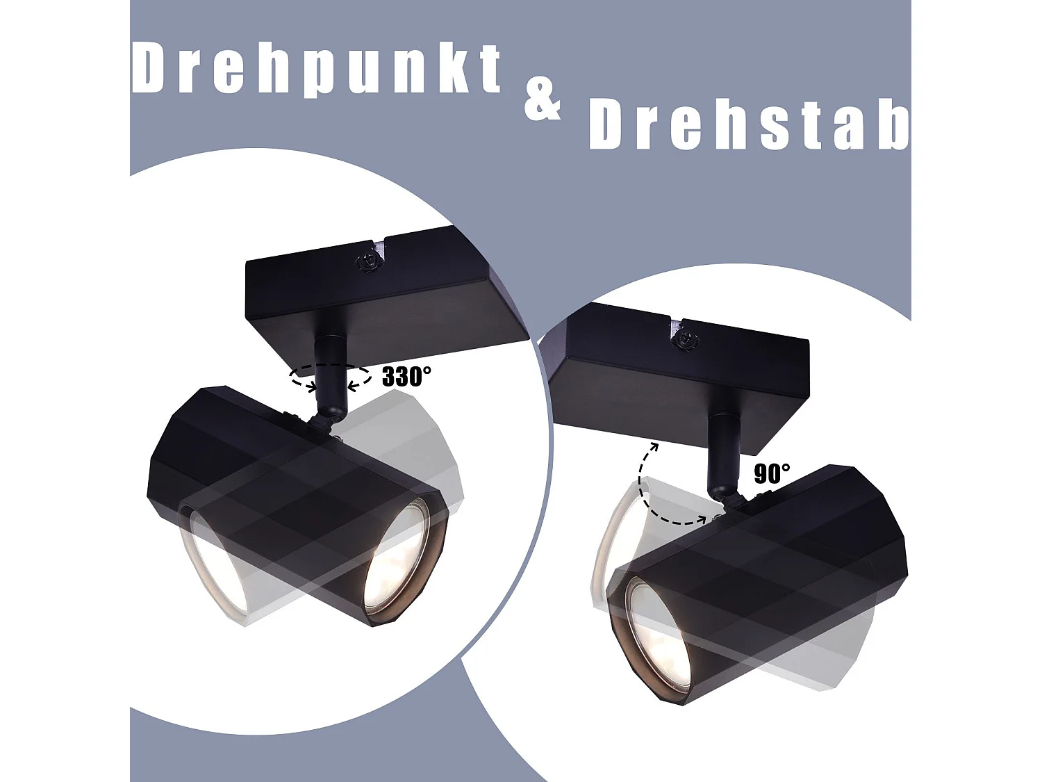 NETTLIFE Plafonnier 1 ampoule plafonnier noir vintage en métal GU10 orientables 350°40W