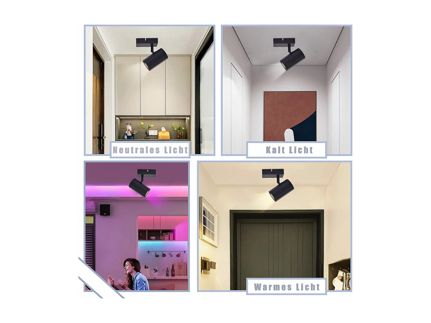 NETTLIFE Plafonnier 1 ampoule plafonnier noir vintage en métal GU10 orientables 350°40W