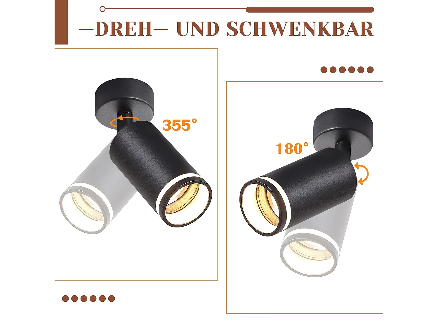 NETTLIFE Spot de plafond noir 1 ampoule plafonnier moderne spot GU10 spots orientables intérieur métal