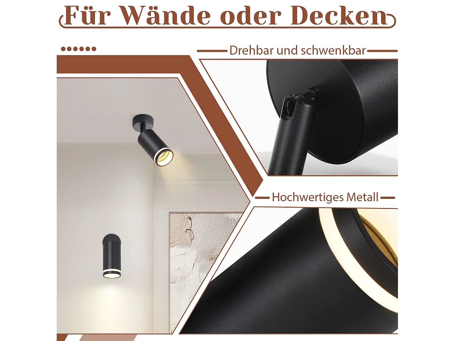 NETTLIFE Spot de plafond noir 1 ampoule plafonnier moderne spot GU10 spots orientables intérieur métal