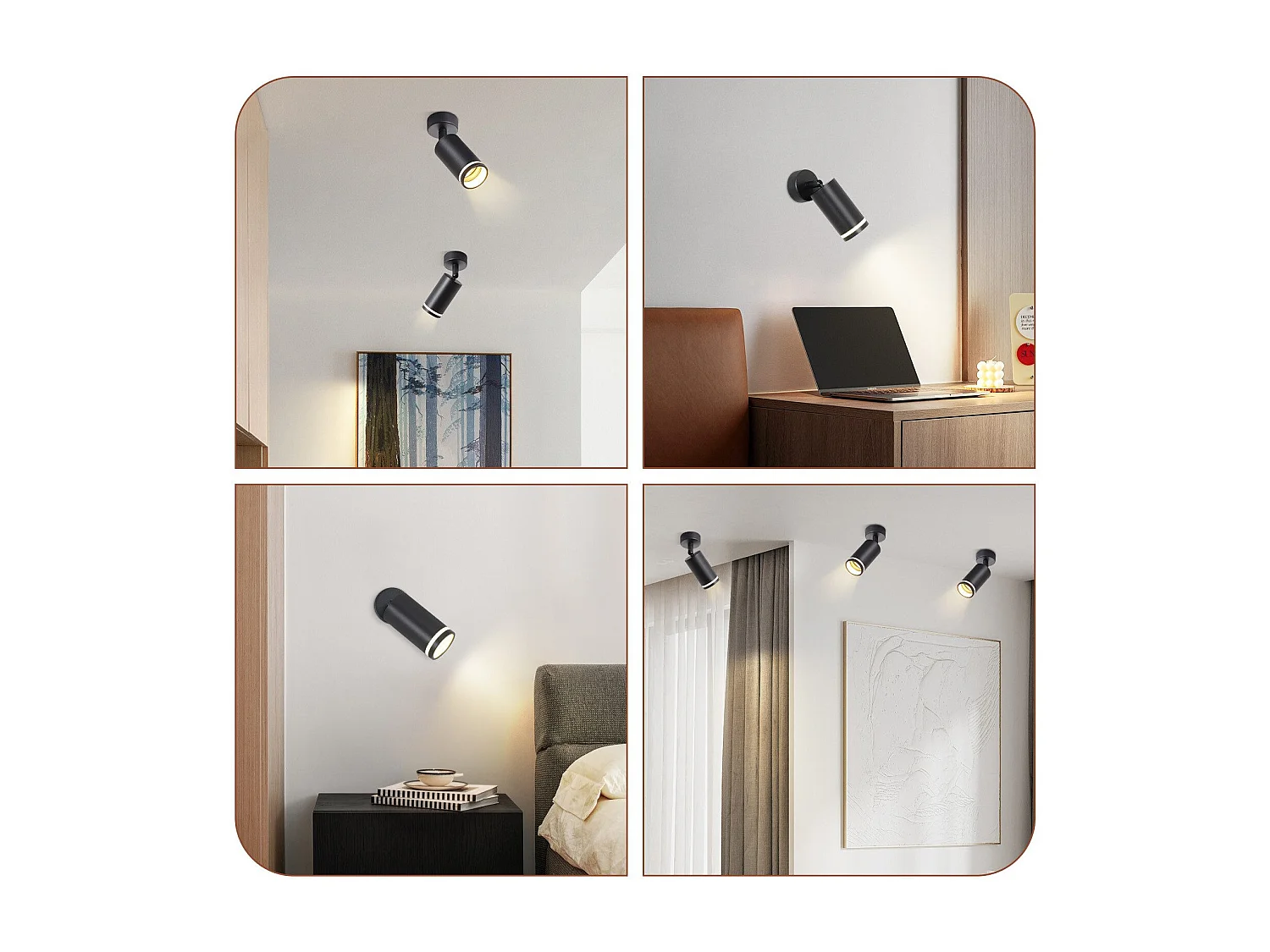 NETTLIFE Spot de plafond noir 1 ampoule plafonnier moderne spot GU10 spots orientables intérieur métal