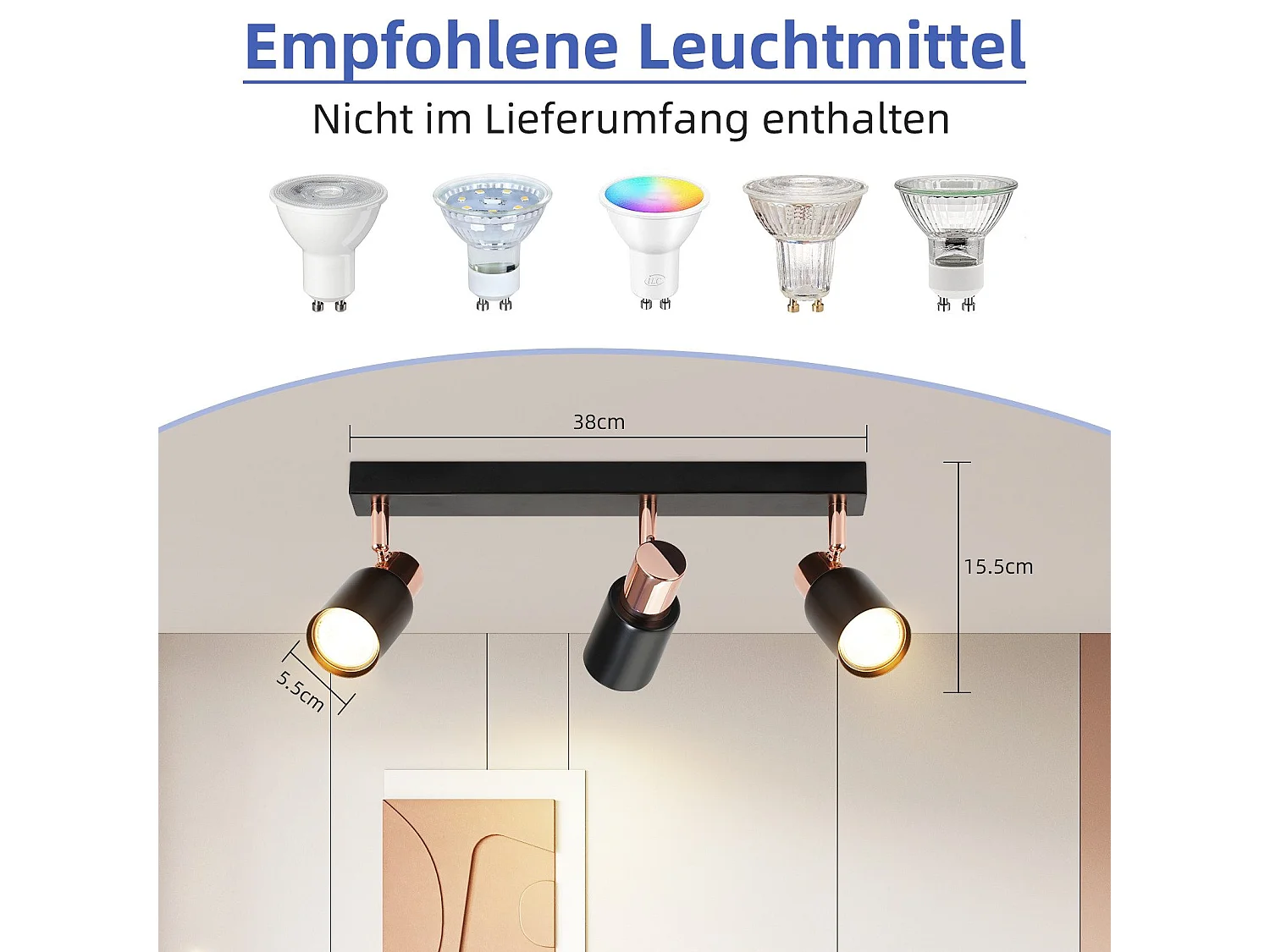 NETTLIFE Spot de plafond 3 flammes GU10 pivotante 355°noir Moderne