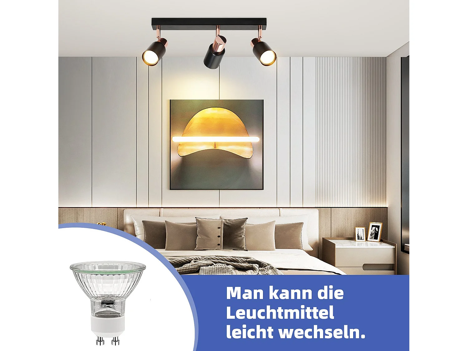 NETTLIFE Spot de plafond 3 flammes GU10 pivotante 355°noir Moderne