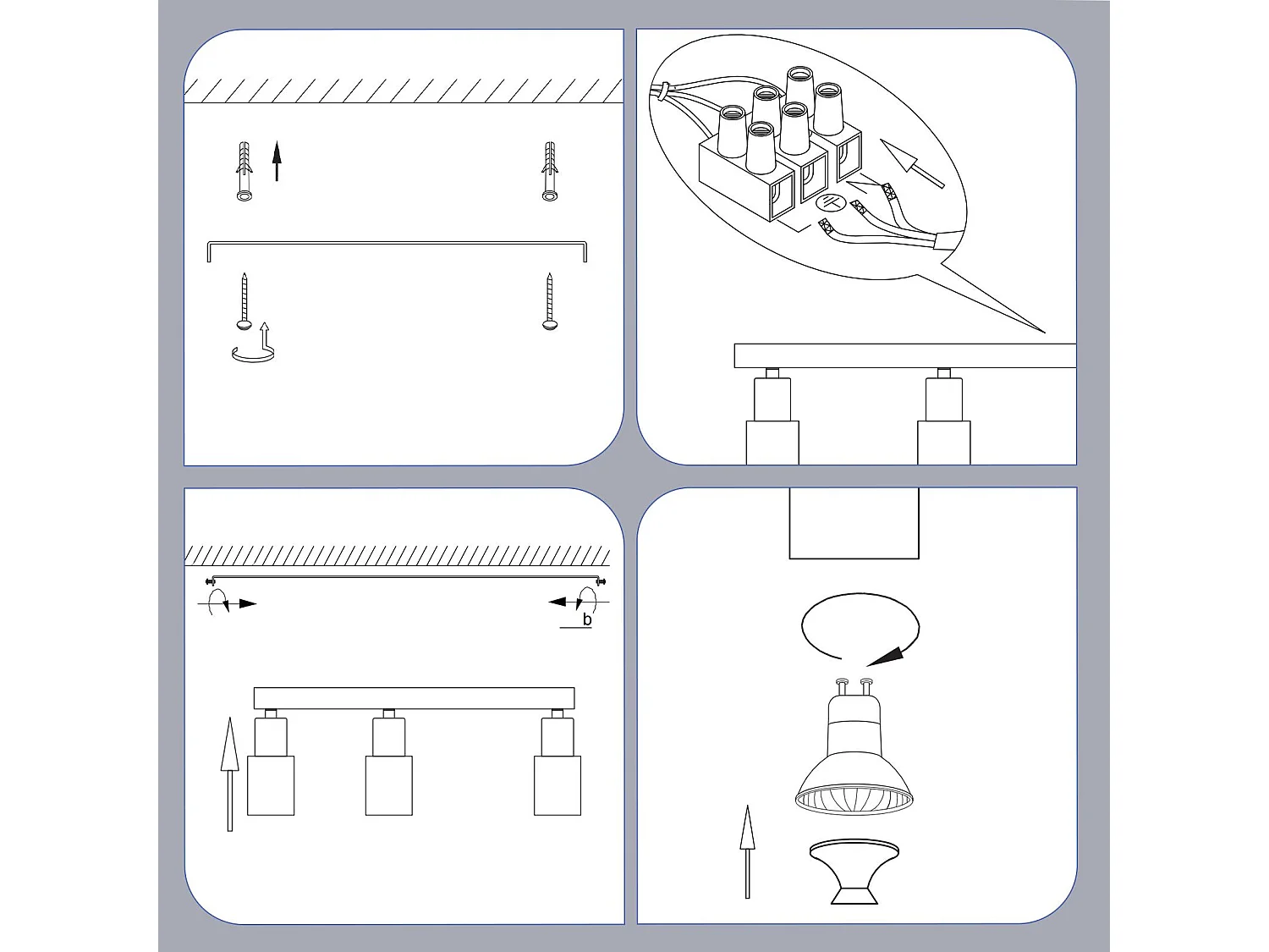 NETTLIFE Spot de plafond 3 flammes GU10 pivotante 355°noir Moderne
