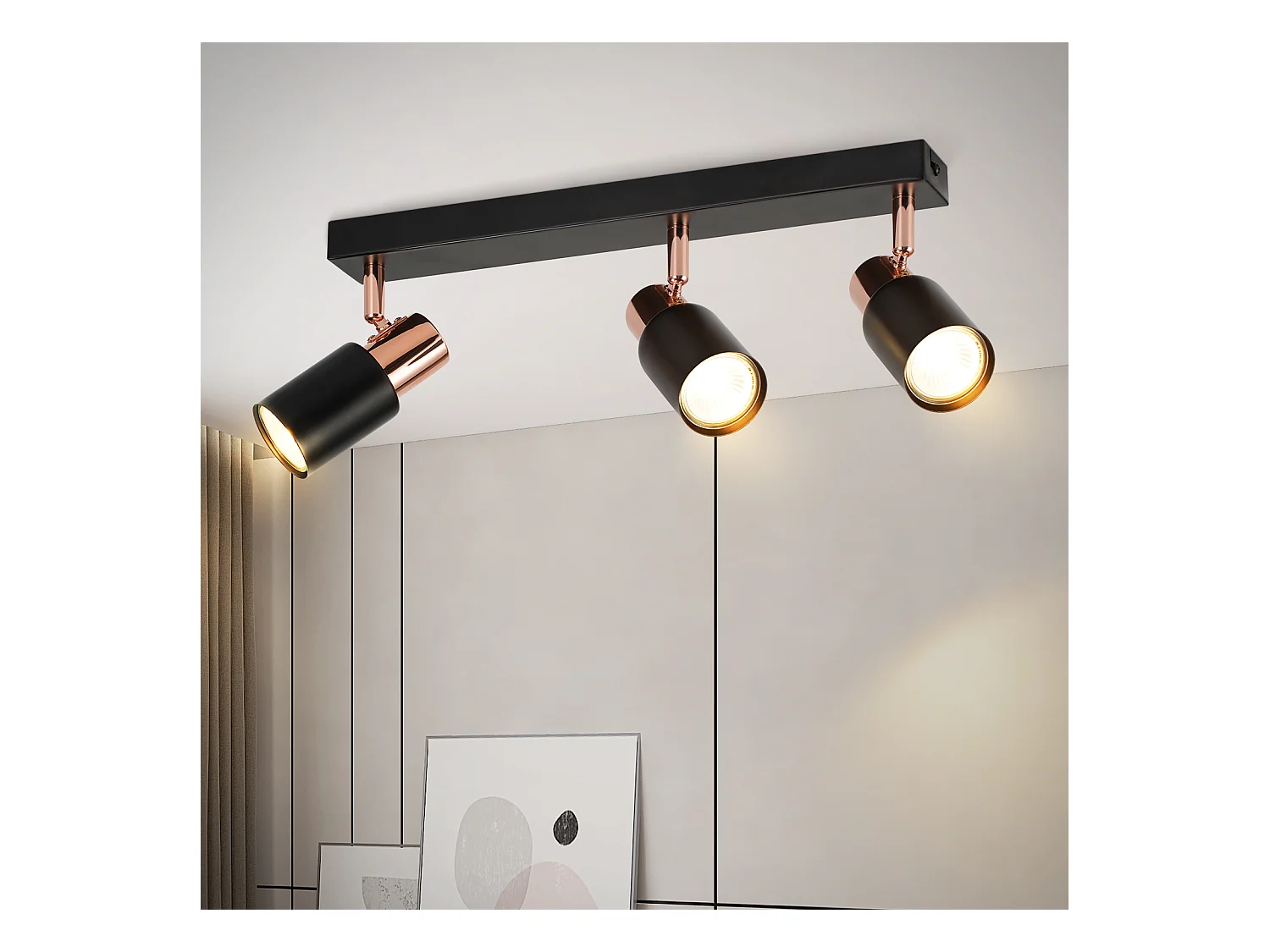 NETTLIFE Opbouwspot GU10 Fitting roségoud vierkant L 38cm Moderne Plafondlamp  355° kantelbaar Plafondspot voor Woonkamer Slaafkamer Gang Zonder Lichtborn3-Lichts