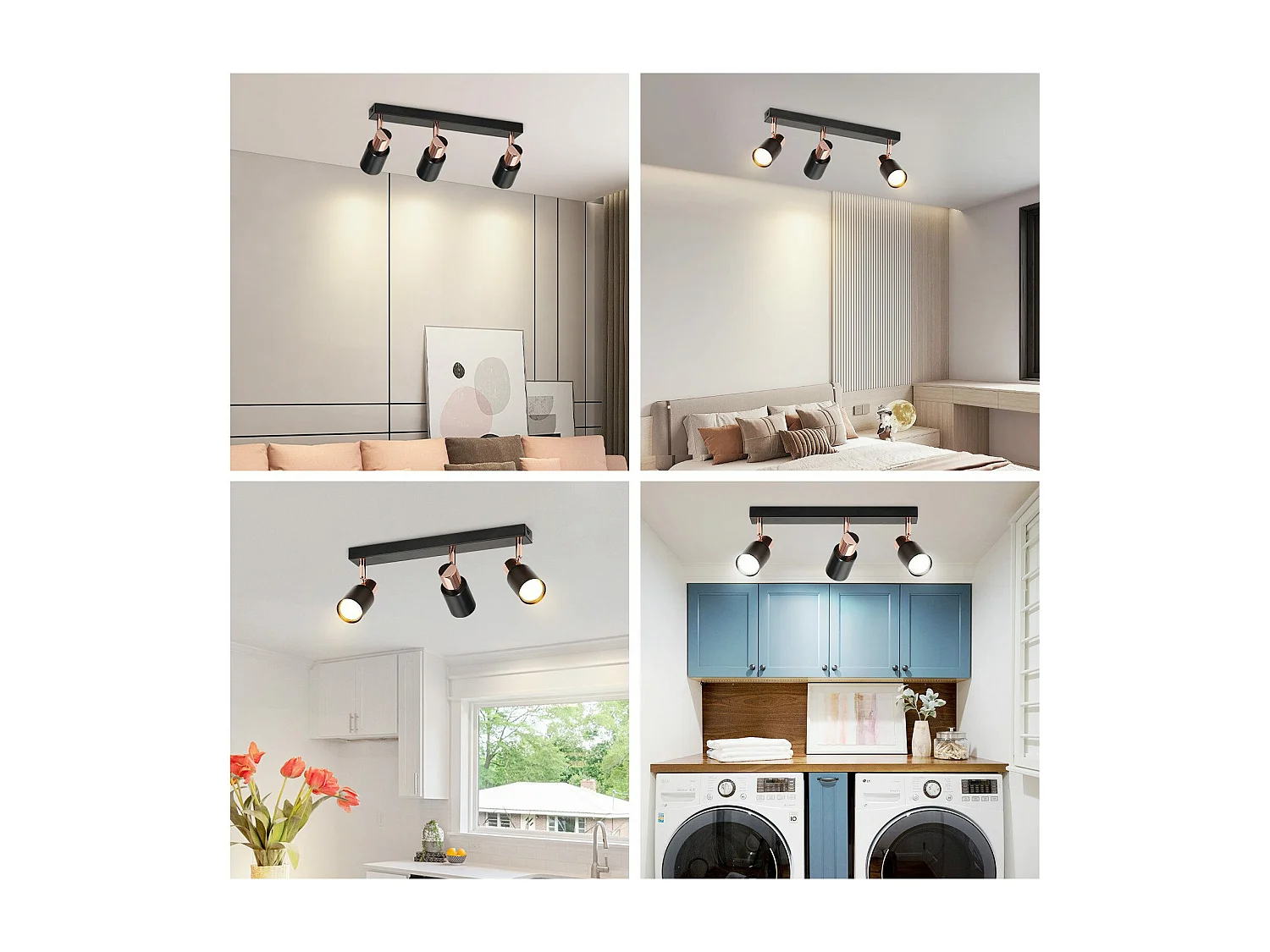 NETTLIFE Spot de plafond 3 flammes GU10 pivotante 355°noir Moderne