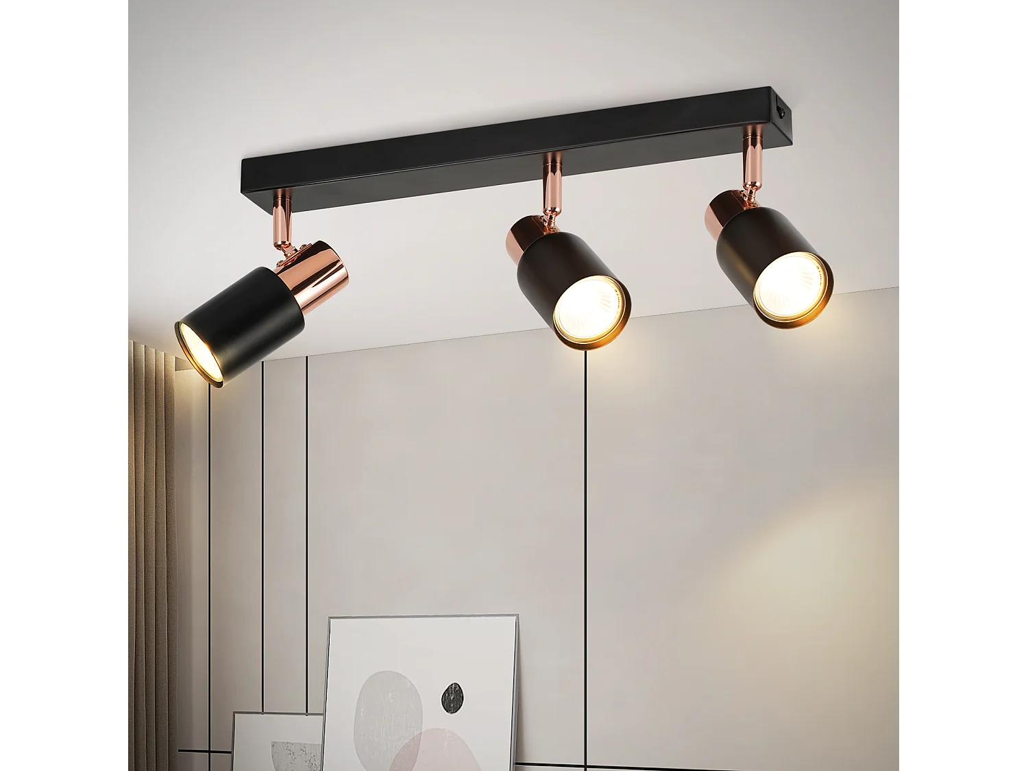 NETTLIFE Spot de plafond 3 flammes GU10 pivotante 355°noir Moderne