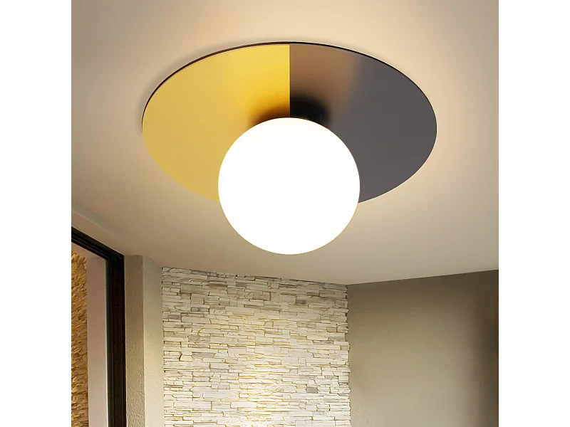 NETTLIFE Plafondlamp E14 Fitting zwart goud 1-Lichts Vintage Plafondverlichting met Glas Lampkap Metaal voor Woonkamer Slaafkamer Keuken Hal Zonder Lichtborn 28cm