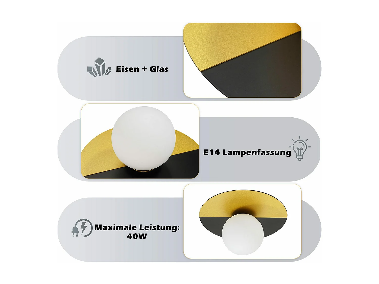 NETTLIFE Vintage Wandleuchte Glas und Metall modernes Design E14