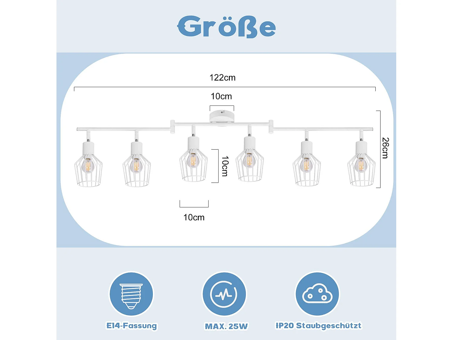 NETTLIFE Plafonnier 6 Ampoules E14 spot de plafond rétro blanc orientable 350° LED