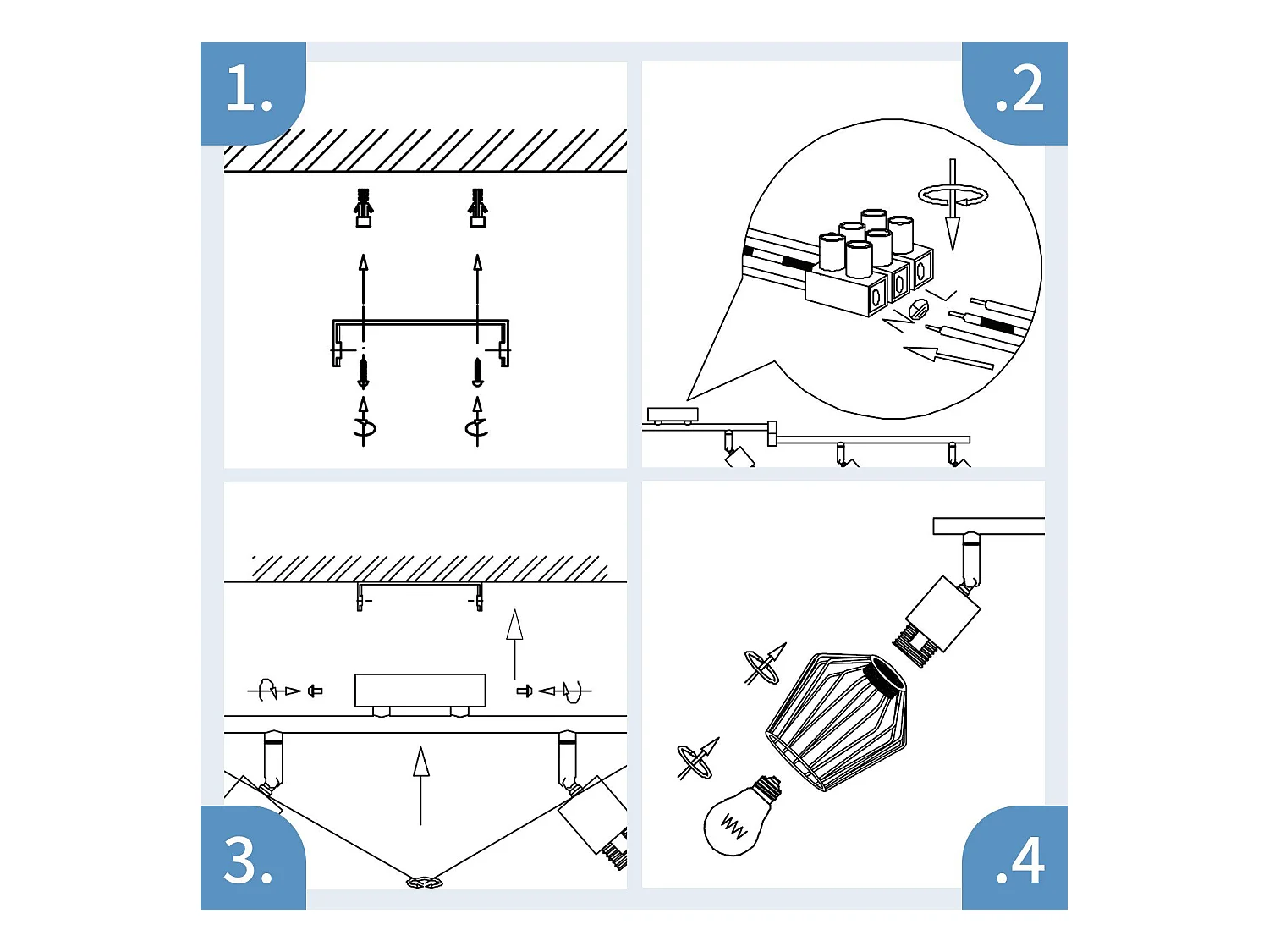 NETTLIFE Plafonnier 6 Ampoules E14 spot de plafond rétro blanc orientable 350° LED