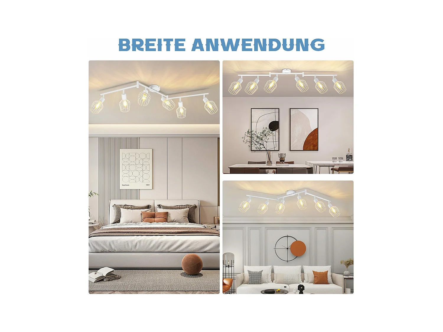 NETTLIFE Plafonnier 6 Ampoules E14 spot de plafond rétro blanc orientable 350° LED