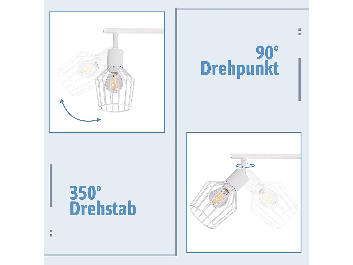 NETTLIFE Plafonnier 6 Ampoules E14 spot de plafond rétro blanc orientable 350° LED