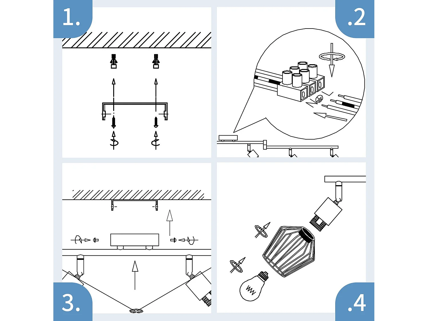 NETTLIFE Plafonnier 6 Ampoules E14 spot de plafond rétro blanc orientable 350° LED