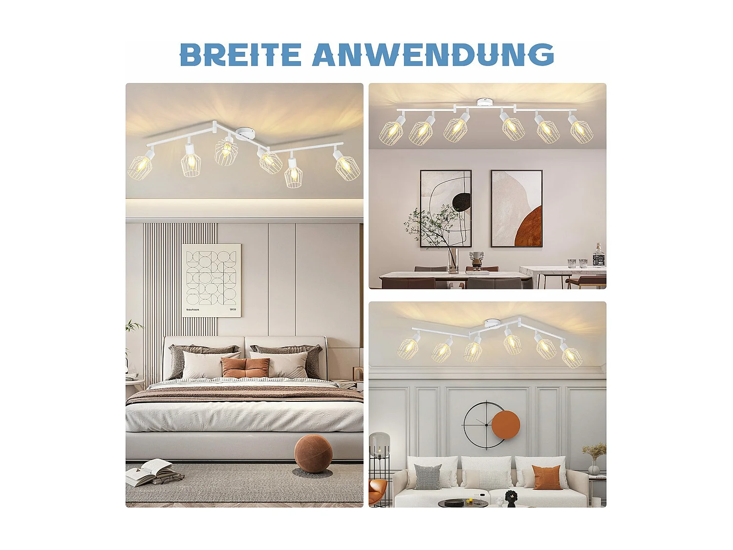 NETTLIFE Plafonnier 6 Ampoules E14 spot de plafond rétro blanc orientable 350° LED