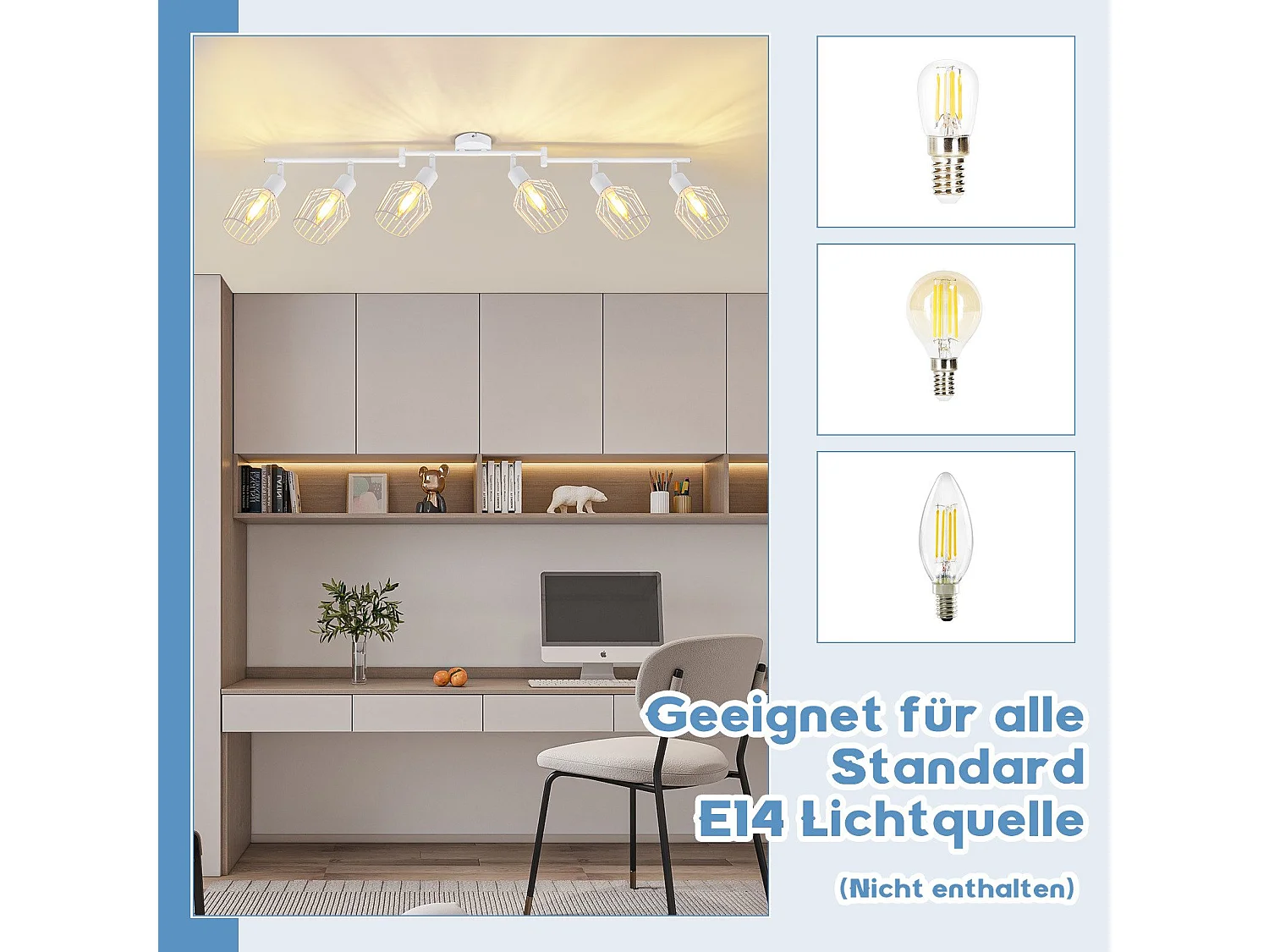 NETTLIFE Plafonnier 6 Ampoules E14 spot de plafond rétro blanc orientable 350° LED