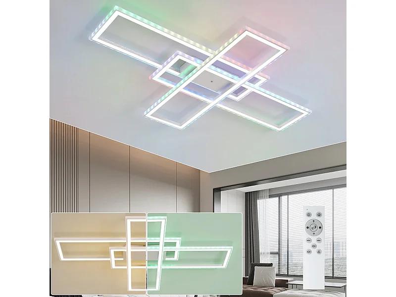 NETTLIFE Lampa sufitowa LED do salonu Zmiana koloru RGB Możliwość przyciemniania za pomocą pilota Nowoczesna lampa do sypialni 50W