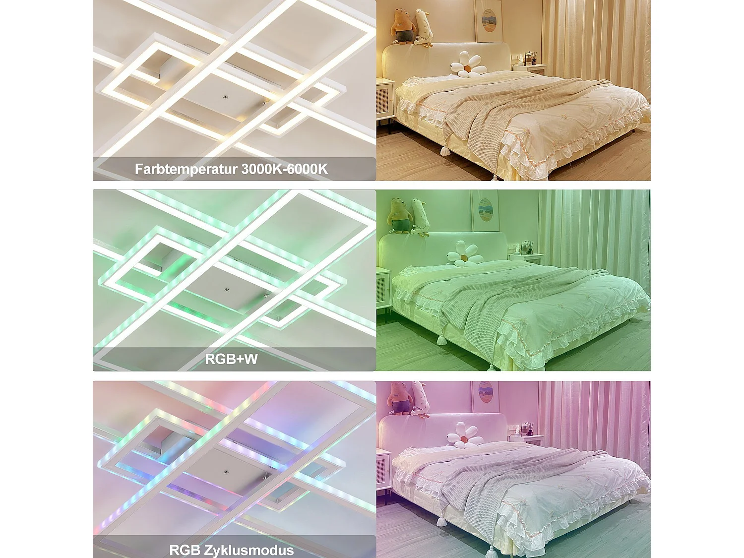 NETTLIFE LED Deckenleuchte Wohnzimmer RGB Farbwechsel Dimmbar mit Fernbedienung Modernes Schlafzimmerlampe 50W