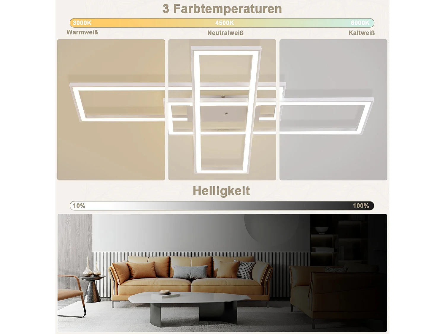 NETTLIFE LED Deckenleuchte Wohnzimmer RGB Farbwechsel Dimmbar mit Fernbedienung Modernes Schlafzimmerlampe 50W