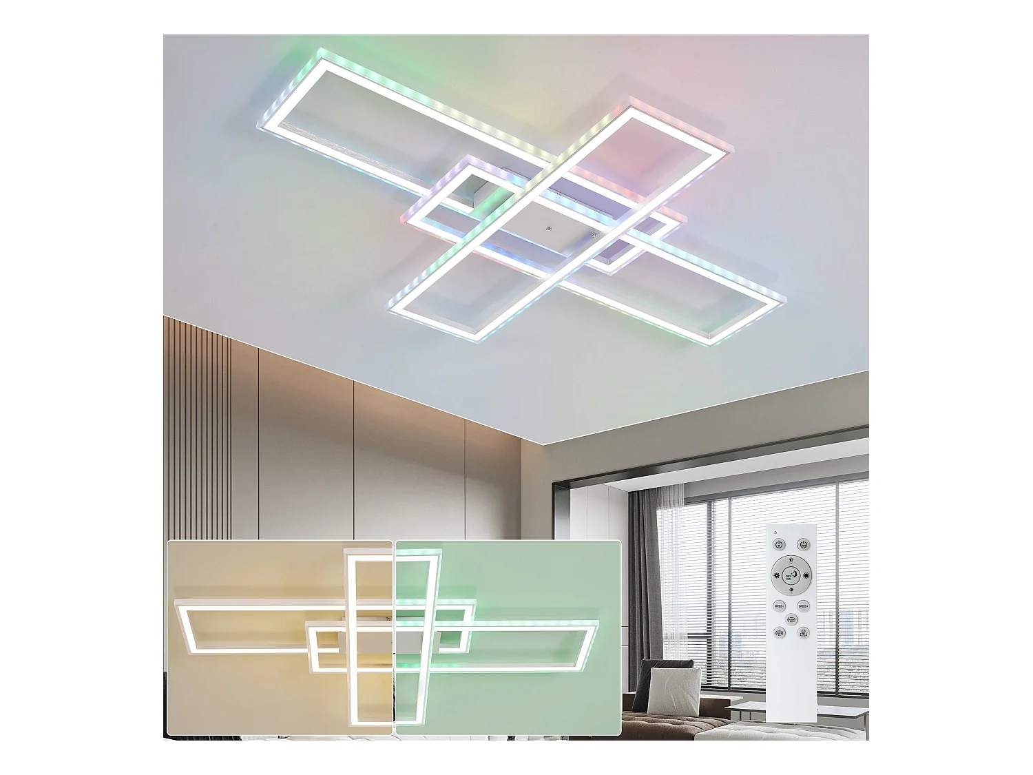 NETTLIFE Plafonnier LED Salon RVB Changement de Couleur Dimmable avec Télécommande Chambre Lampe Moderne 50W