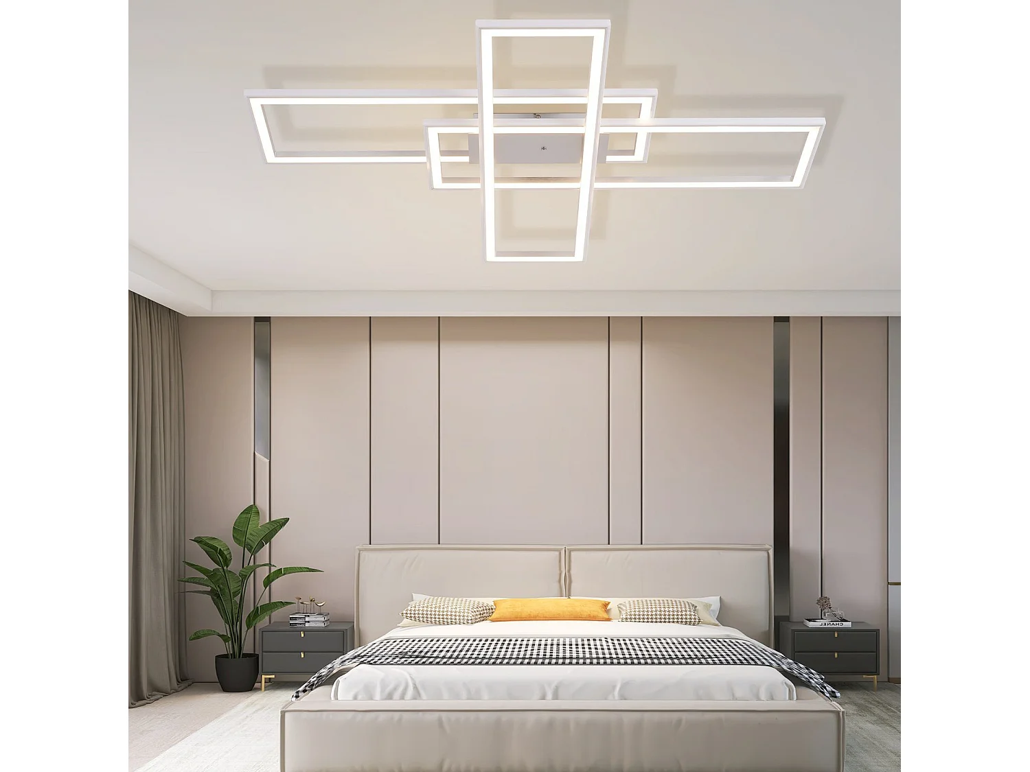 NETTLIFE Plafonnier LED Salon RVB Changement de Couleur Dimmable avec Télécommande Chambre Lampe Moderne 50W