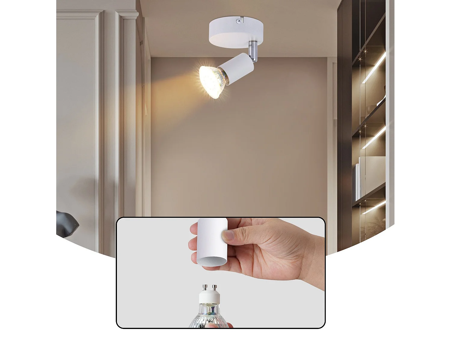 NETTLIFE Plafonnier LED 1 Ampoule blanc Plafonnier GU10 Applique d'intérieur blanc chaud spots moderne