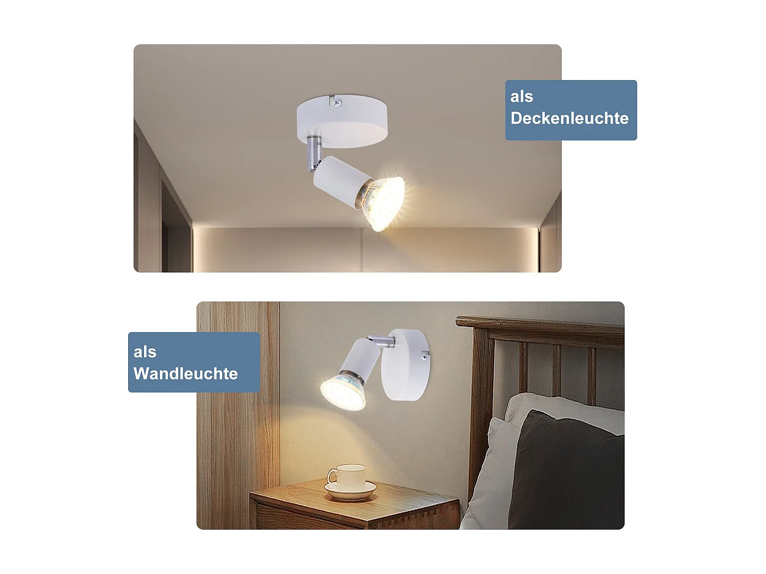NETTLIFE Plafonnier LED 1 Ampoule blanc Plafonnier GU10 Applique d'intérieur blanc chaud spots moderne