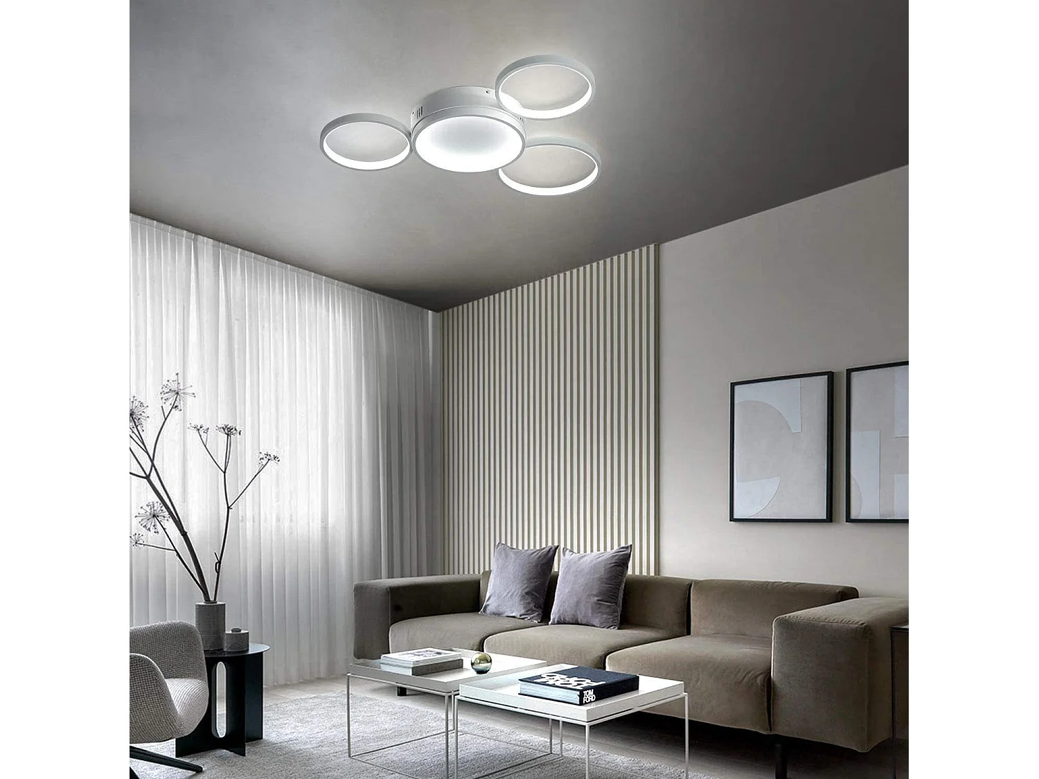 NETTLIFE LED Deckenleuchte mit Fernbedienung dimmbar 52W modern mit 4 Metallringen