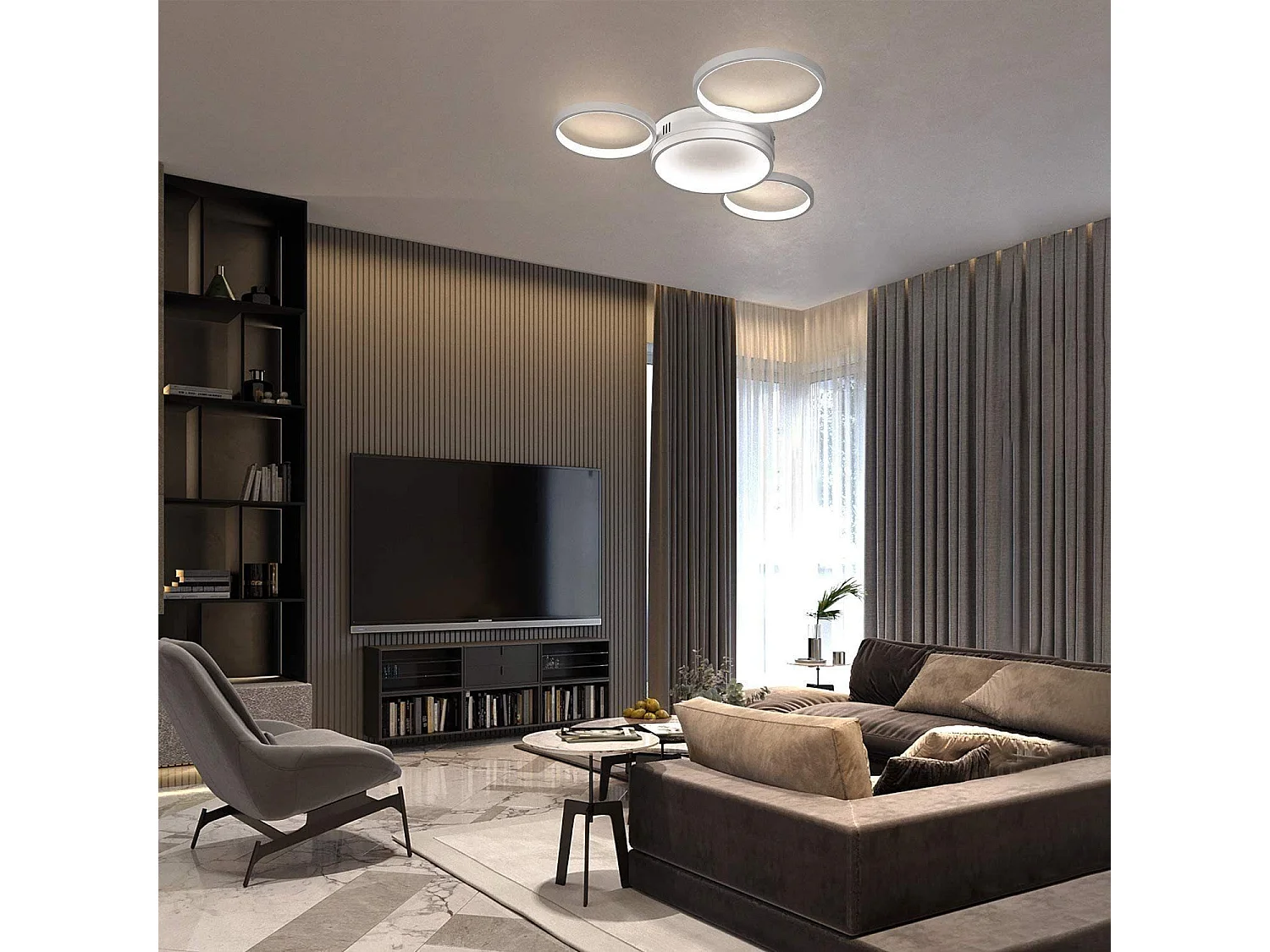 NETTLIFE Plafonnier LED plafonnier avec télécommande dimmable 52W moderne avec 4 anneaux métalliques