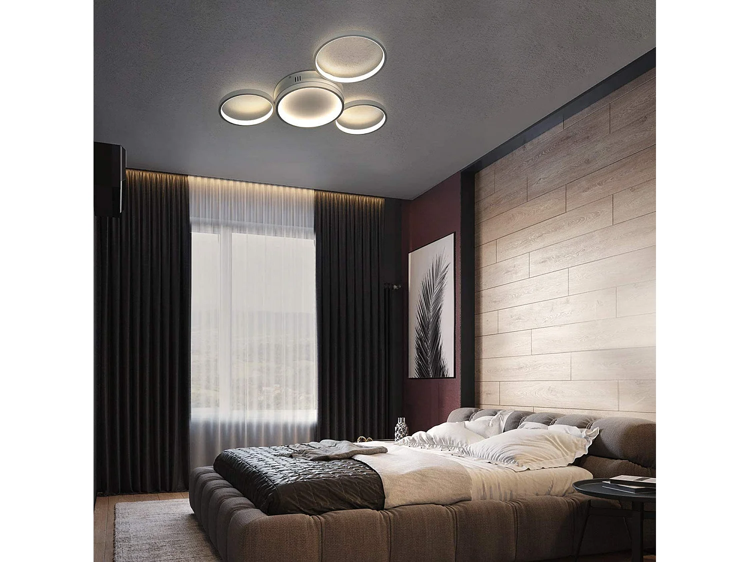 NETTLIFE Plafonnier LED plafonnier avec télécommande dimmable 52W moderne avec 4 anneaux métalliques