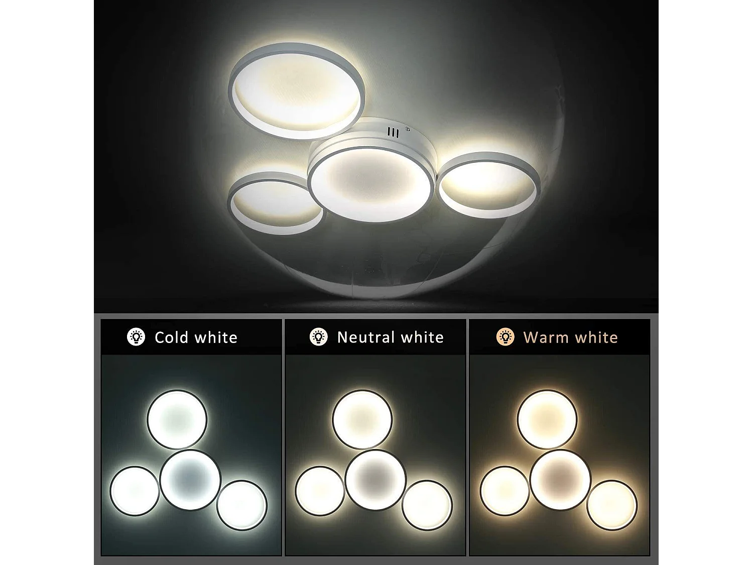 NETTLIFE Plafonnier LED plafonnier avec télécommande dimmable 52W moderne avec 4 anneaux métalliques