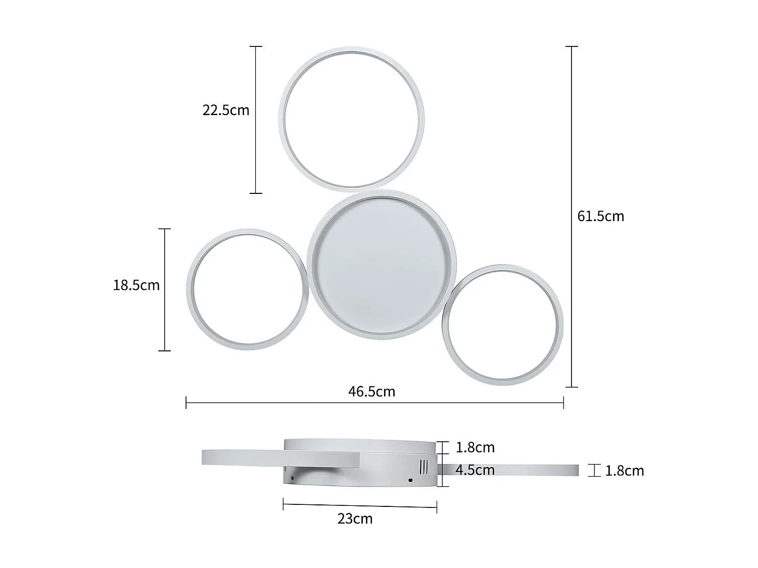 NETTLIFE Plafondlamp LED Wit Ringe Design 4-Lichts Metaal Dimbaar met Afstandsbediening 52W Moderne Plafondverlichting voor Woonkamer | Slaapkamer | Eetkamer