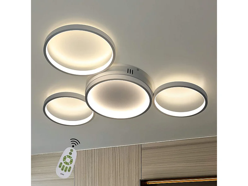 NETTLIFE Lampa sufitowa LED Lampa sufitowa LED z możliwością ściemniania za pomocą pilota, 52 W, nowoczesna, z 4 metalowymi pierścieniami
