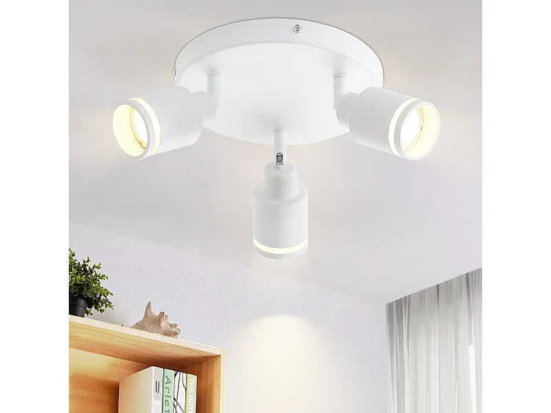 NETTLIFE Plafonnier Blanc moderne : 3 spots de plafond orientables en métal, plafonnier GU10, pour chambre, salle à manger, sans ampoule