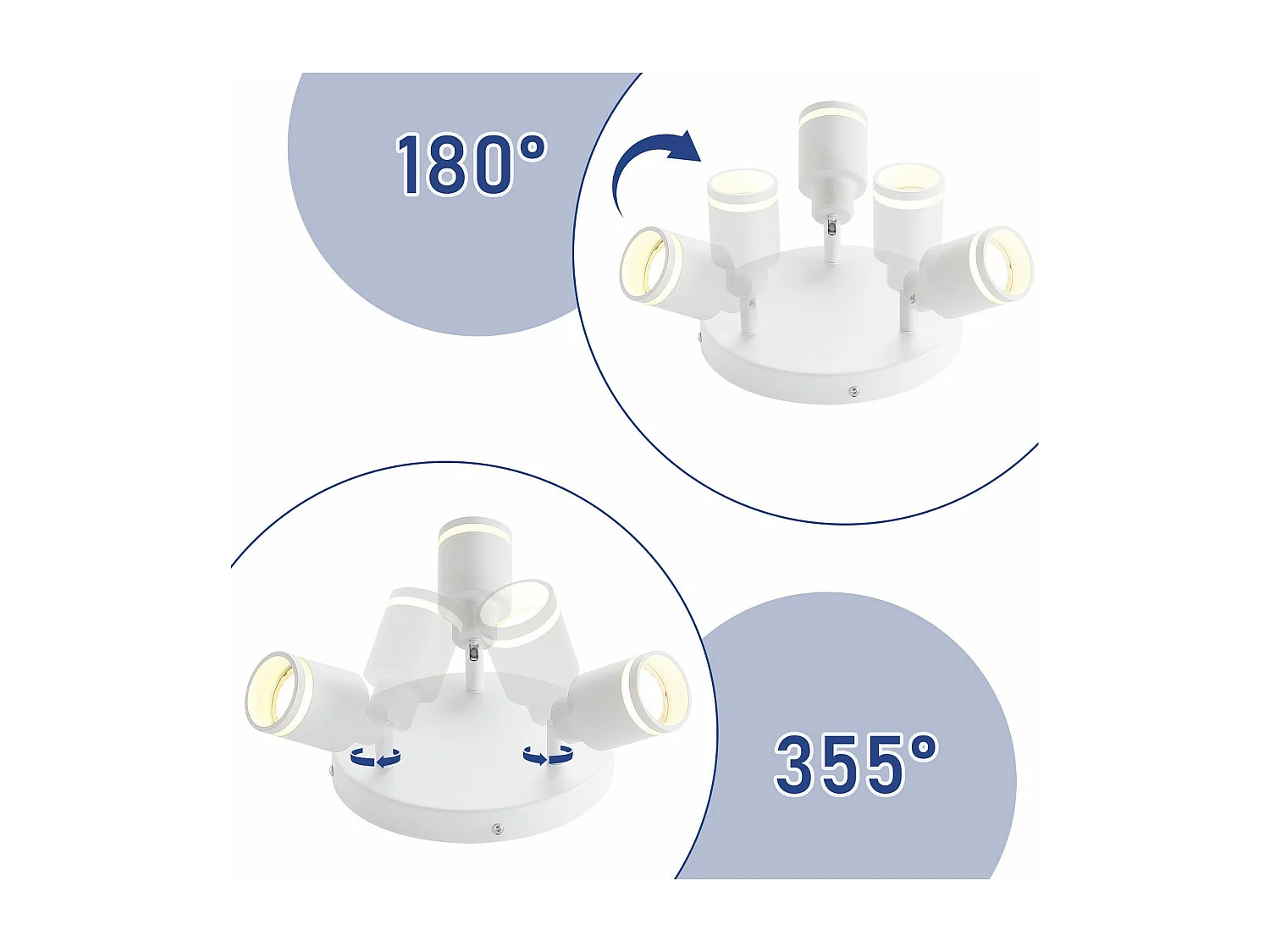 NETTLIFE Plafonnier Blanc moderne : 3 spots de plafond orientables en métal, plafonnier GU10, pour chambre, salle à manger, sans ampoule