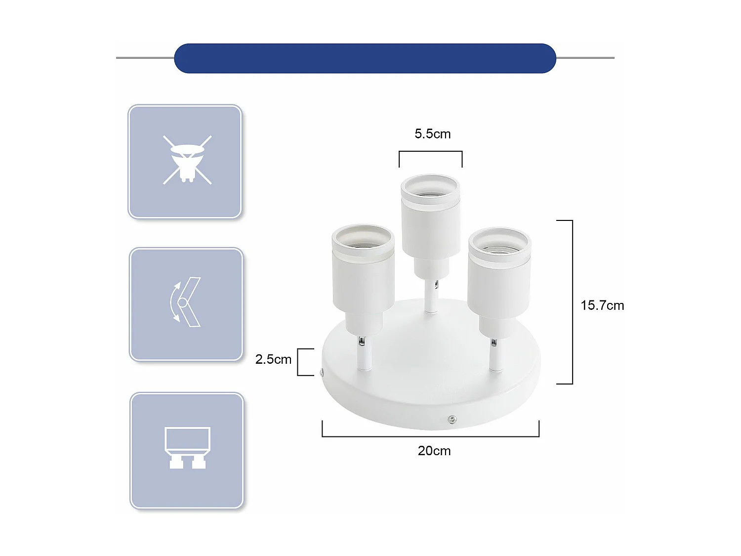 NETTLIFE Plafonnier Blanc moderne : 3 spots de plafond orientables en métal, plafonnier GU10, pour chambre, salle à manger, sans ampoule