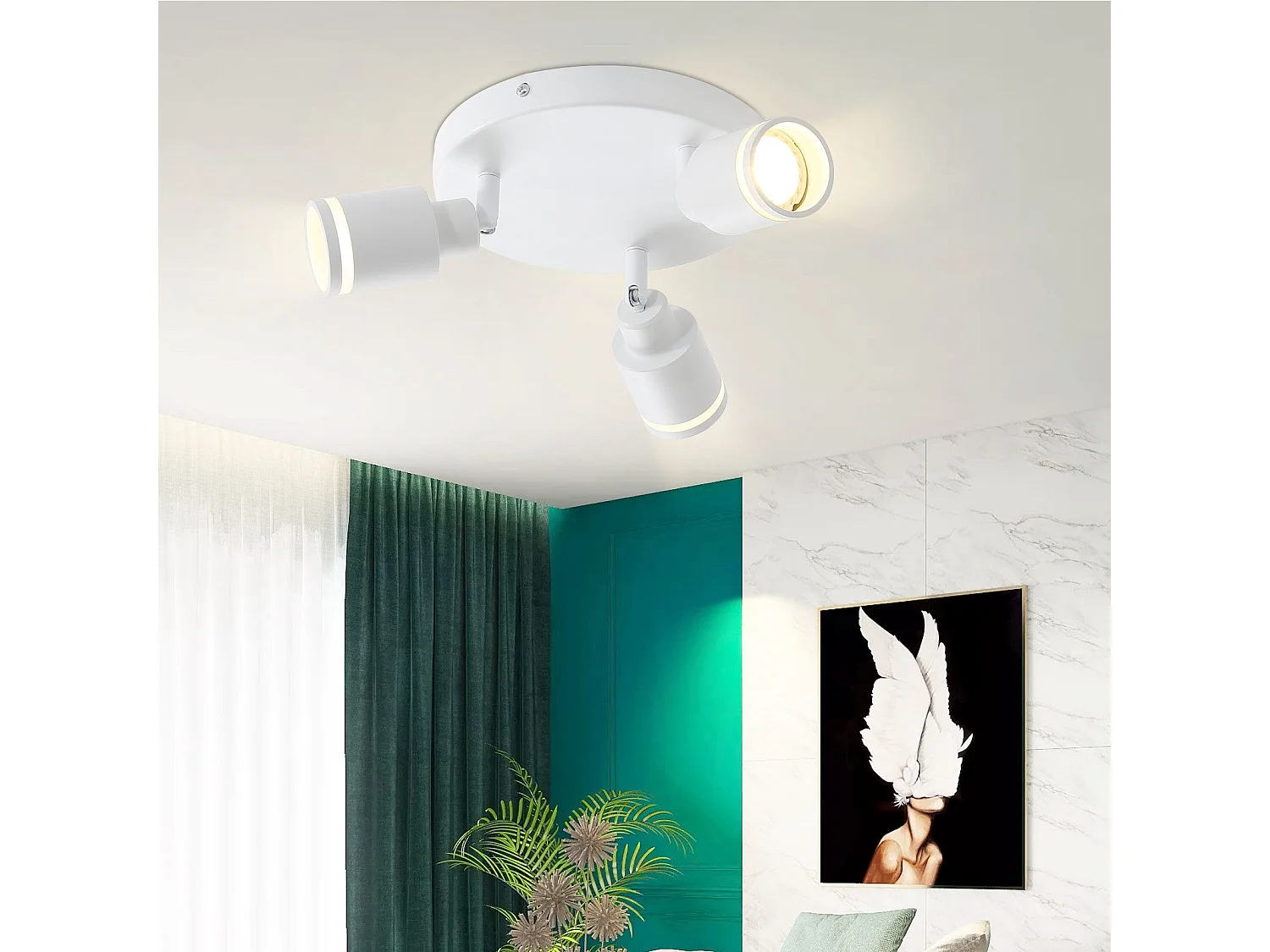NETTLIFE Plafonnier Blanc moderne : 3 spots de plafond orientables en métal, plafonnier GU10, pour chambre, salle à manger, sans ampoule