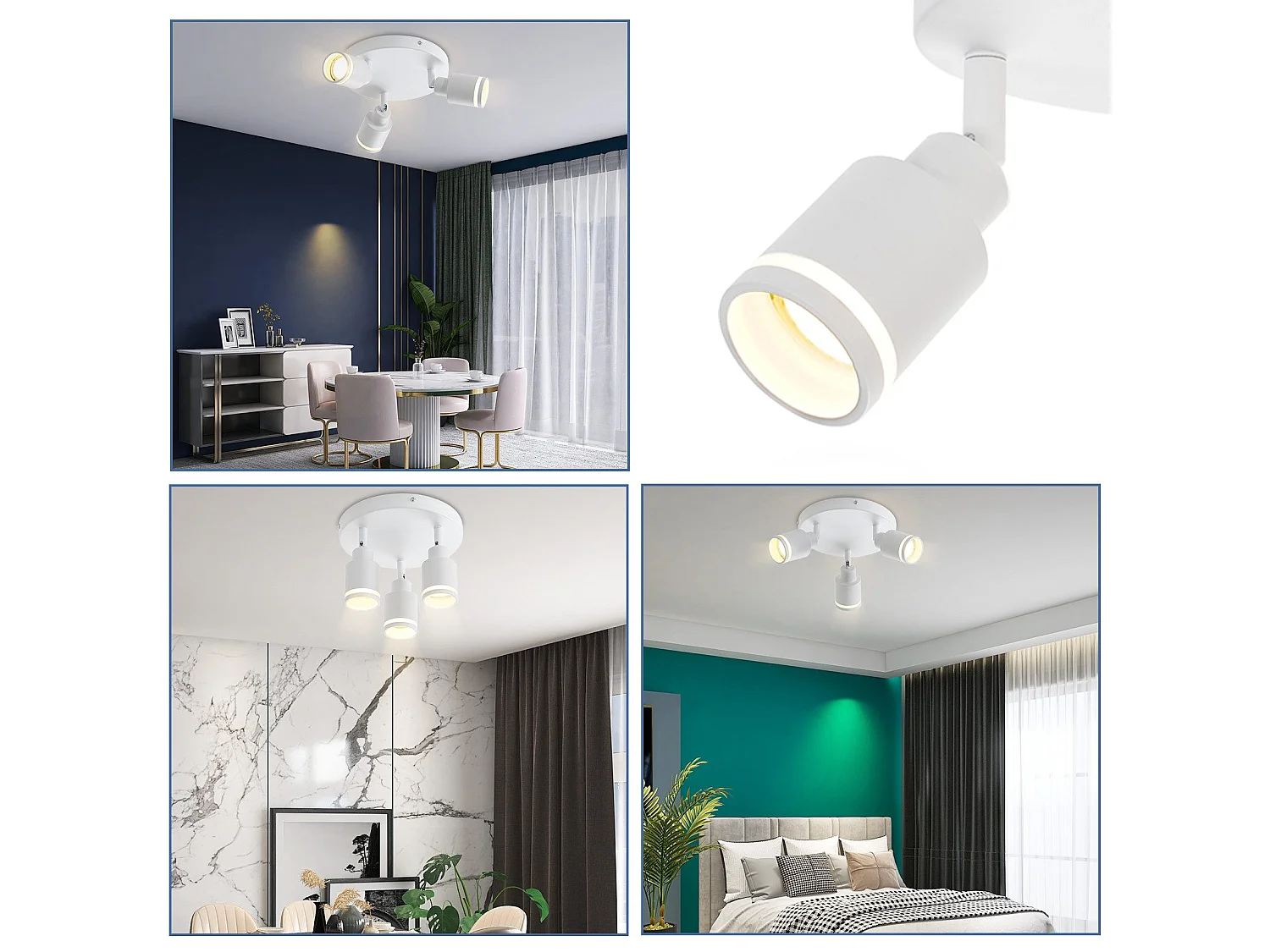 NETTLIFE Plafonnier Blanc moderne : 3 spots de plafond orientables en métal, plafonnier GU10, pour chambre, salle à manger, sans ampoule