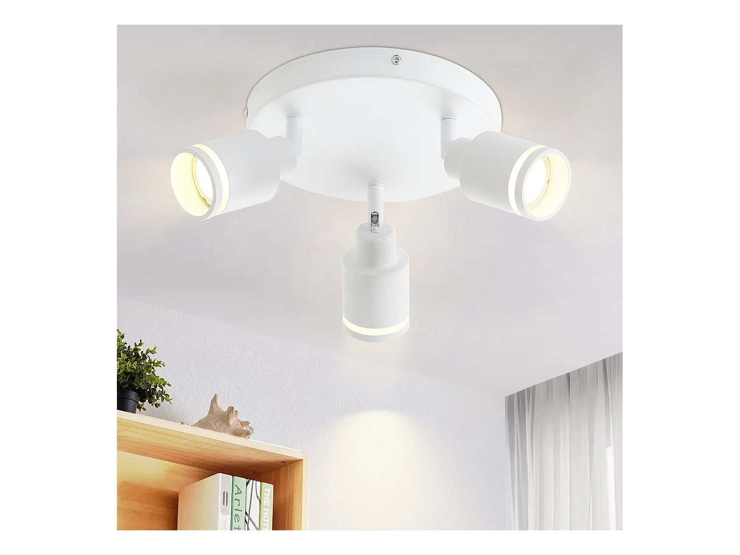 NETTLIFE Plafonnier Blanc moderne : 3 spots de plafond orientables en métal, plafonnier GU10, pour chambre, salle à manger, sans ampoule