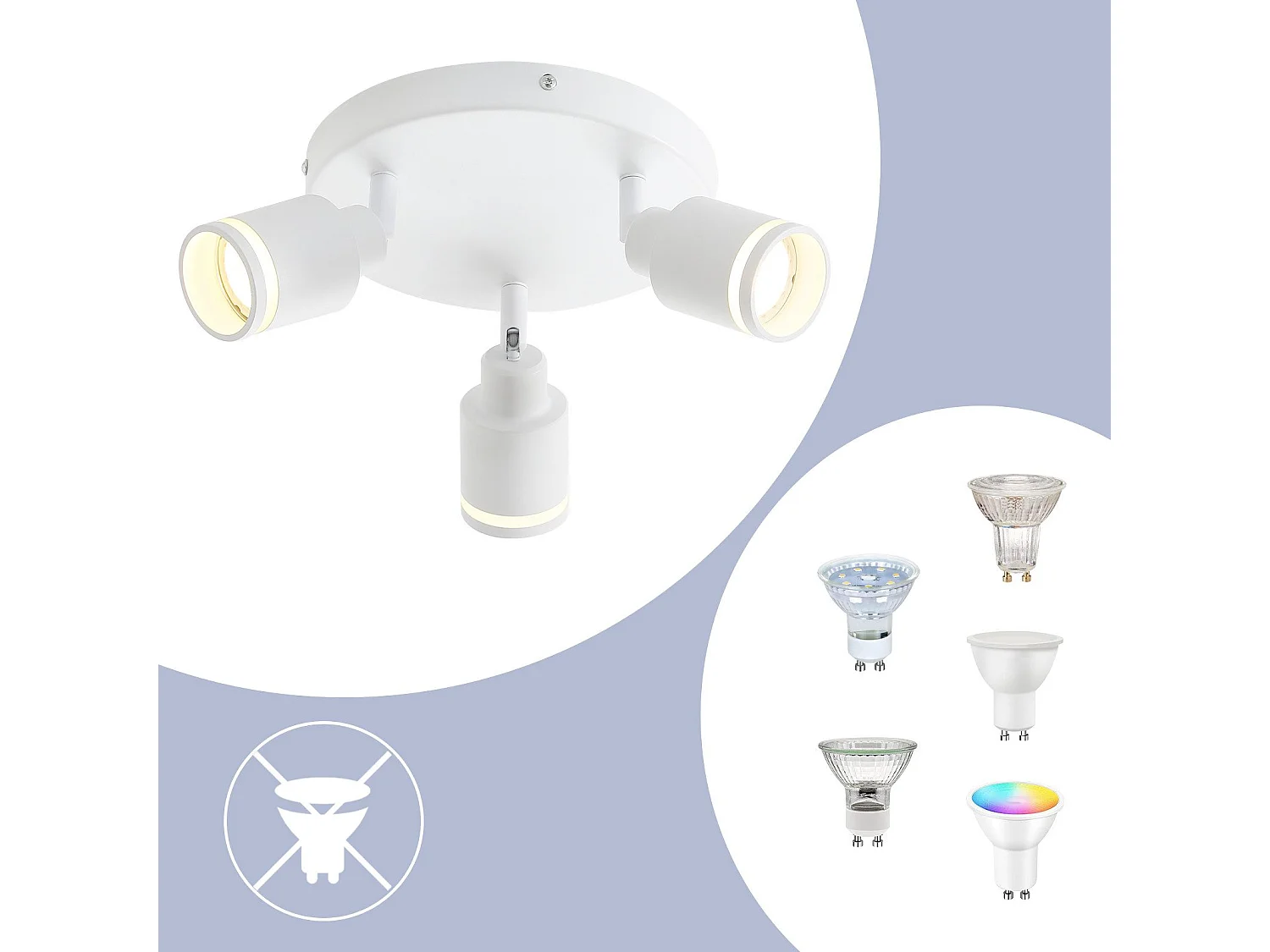 NETTLIFE Opbouwspot GU10 Fitting 3-Lichts rond Wit Moderne Plafondlamp L 20cm Metaal 355° kantelbaar Plafondspot voor Woonkamer | Slaafkamer | Gang Zonder Lichtborn