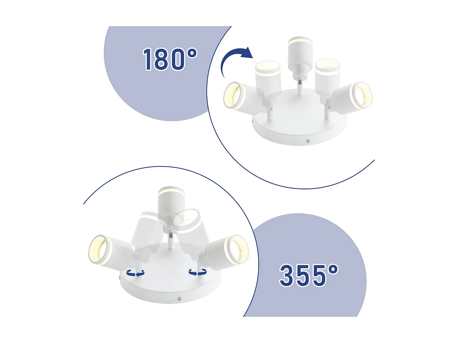 NETTLIFE Plafonnier Blanc moderne : 3 spots de plafond orientables en métal, plafonnier GU10, pour chambre, salle à manger, sans ampoule