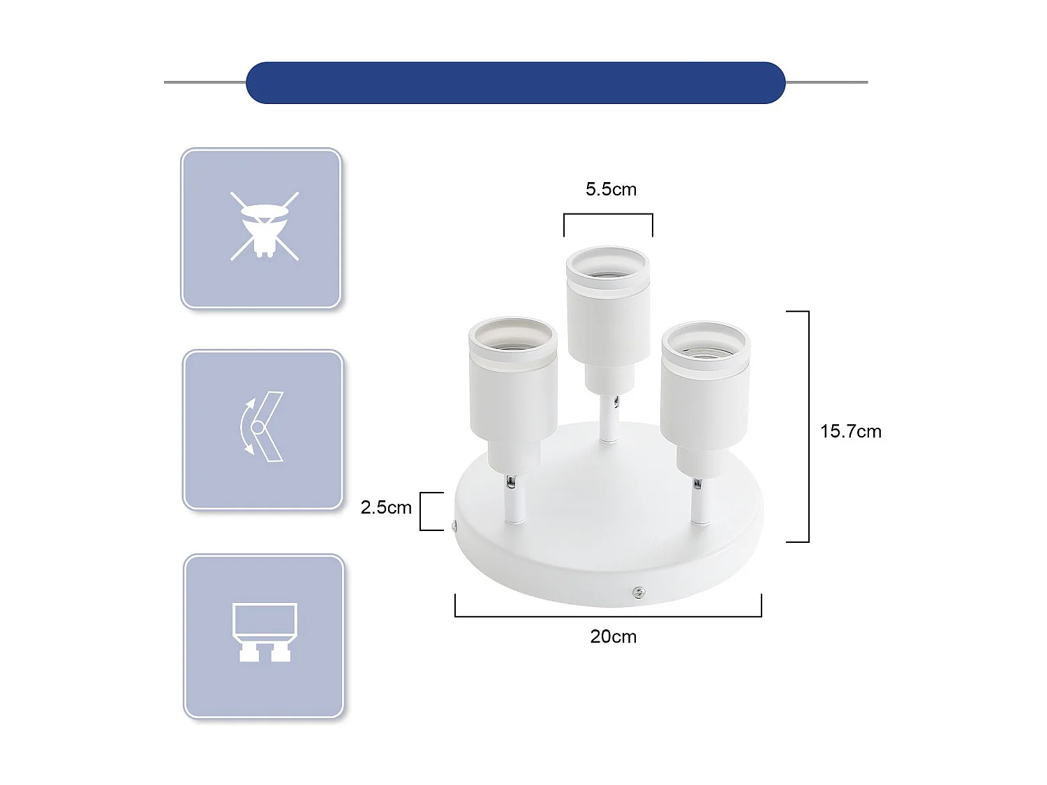 NETTLIFE Plafonnier Blanc moderne : 3 spots de plafond orientables en métal, plafonnier GU10, pour chambre, salle à manger, sans ampoule