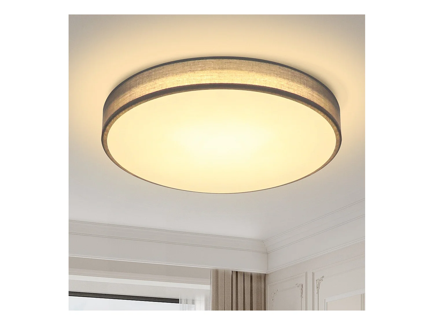 NETTLIFE Plafondlamp LED - 30CM - grijs - Moderne - met Stoffen Lampenkap - rond - 3000K Warm wit Licht - voor Woonkamer | Slaapkamer | Keuken | Gang - 12W