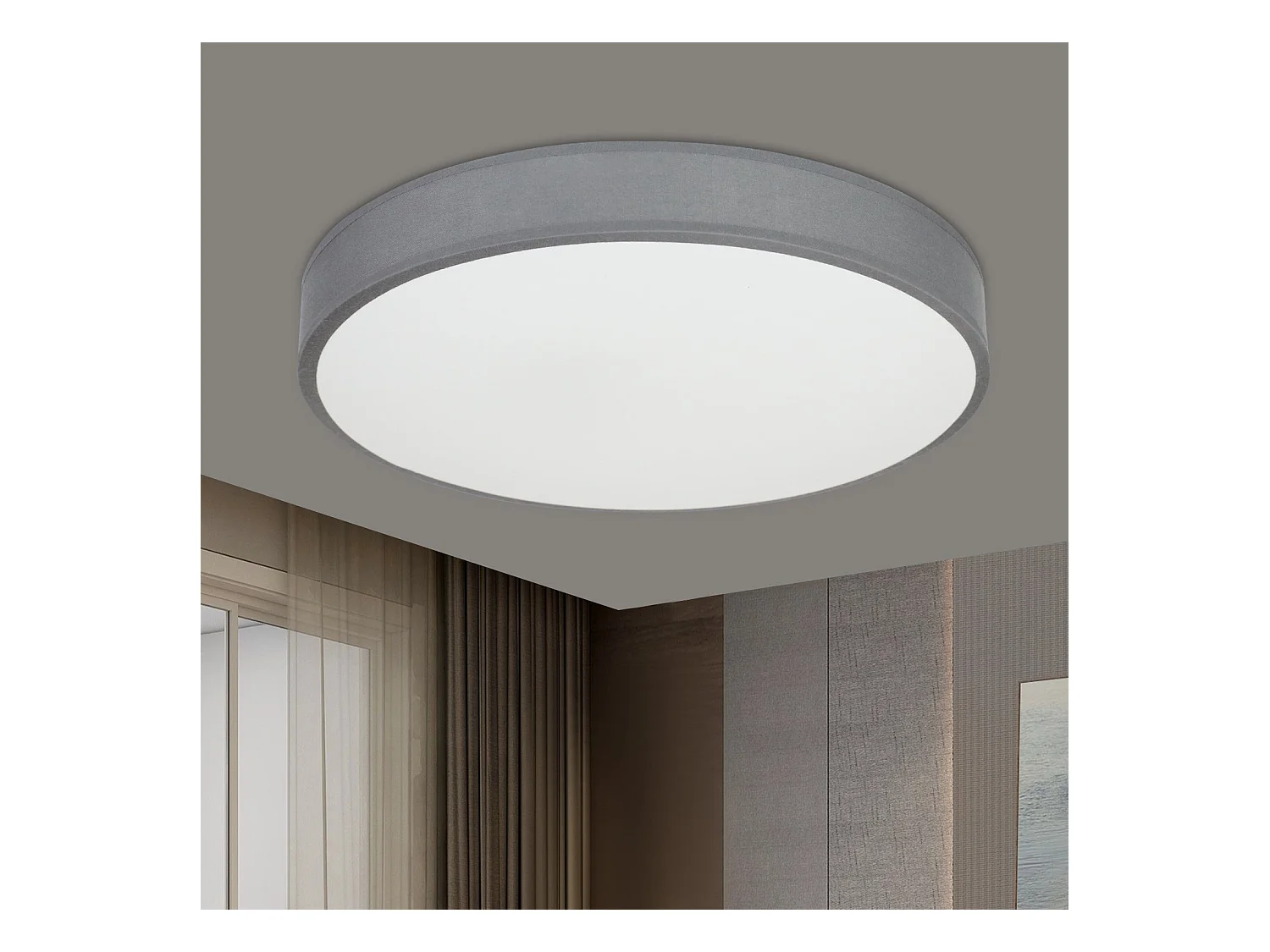 NETTLIFE Plafonnier Abat-Jour Rond Tissu Gris Moderne Cuisine Salle de bain Chambre à coucher Hall 30CM 12W