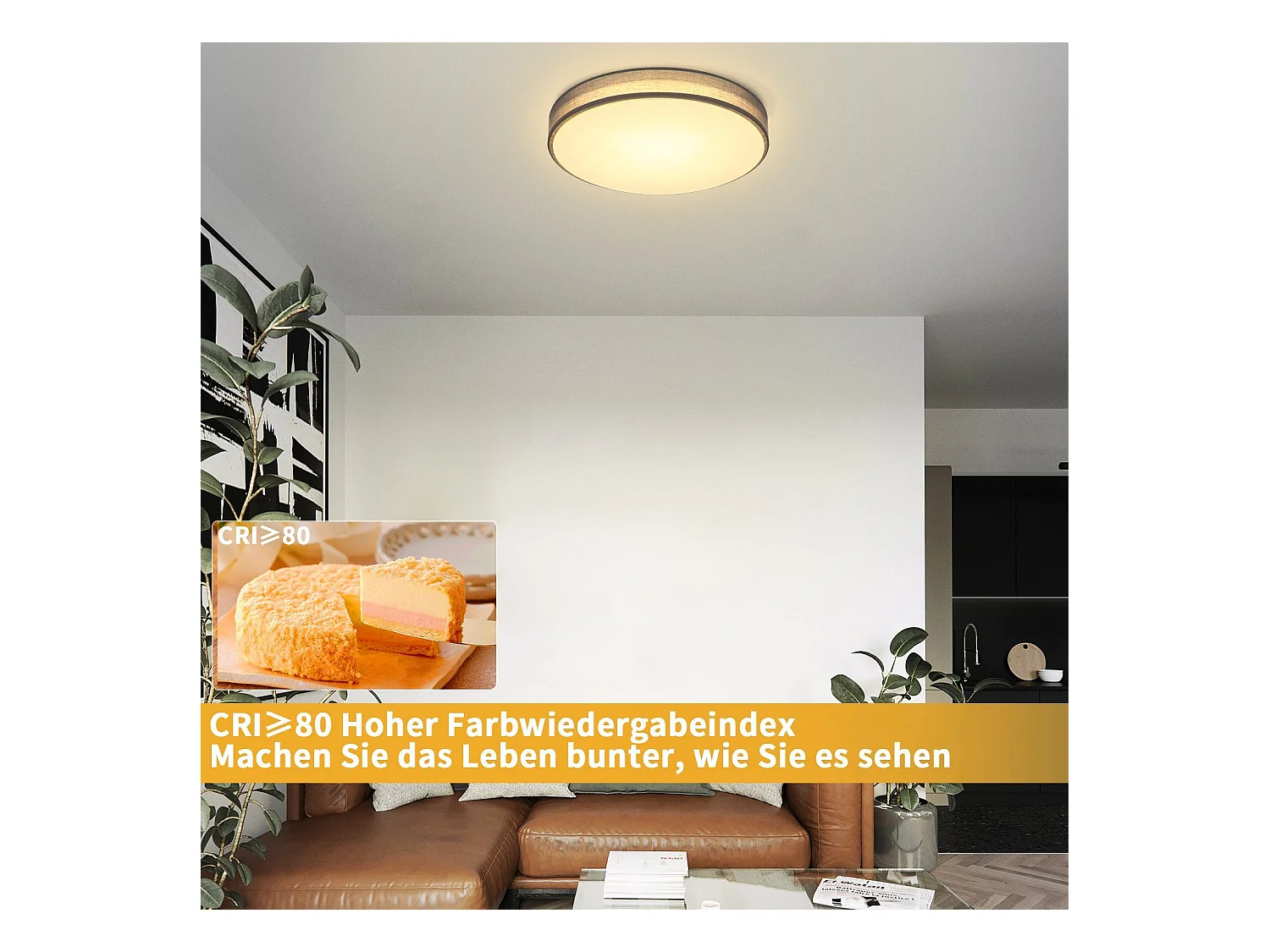 NETTLIFE Plafonnier Abat-Jour Rond Tissu Gris Moderne Cuisine Salle de bain Chambre à coucher Hall 30CM 12W