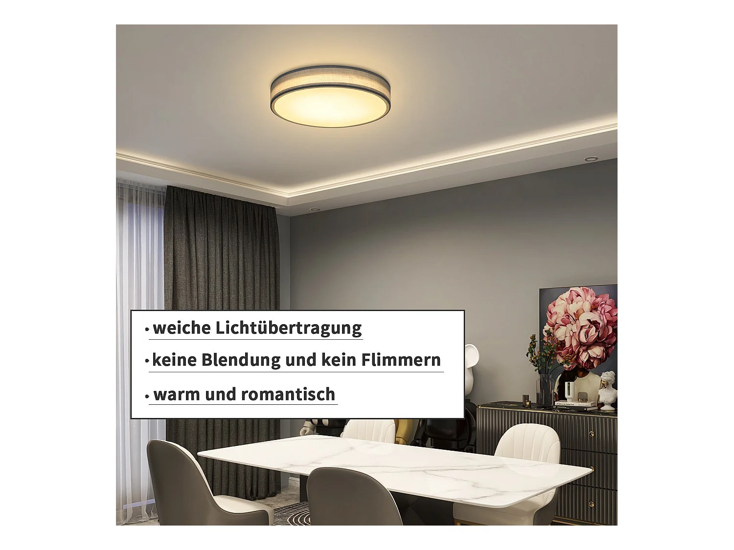 NETTLIFE Plafonnier Abat-Jour Rond Tissu Gris Moderne Cuisine Salle de bain Chambre à coucher Hall 30CM 12W